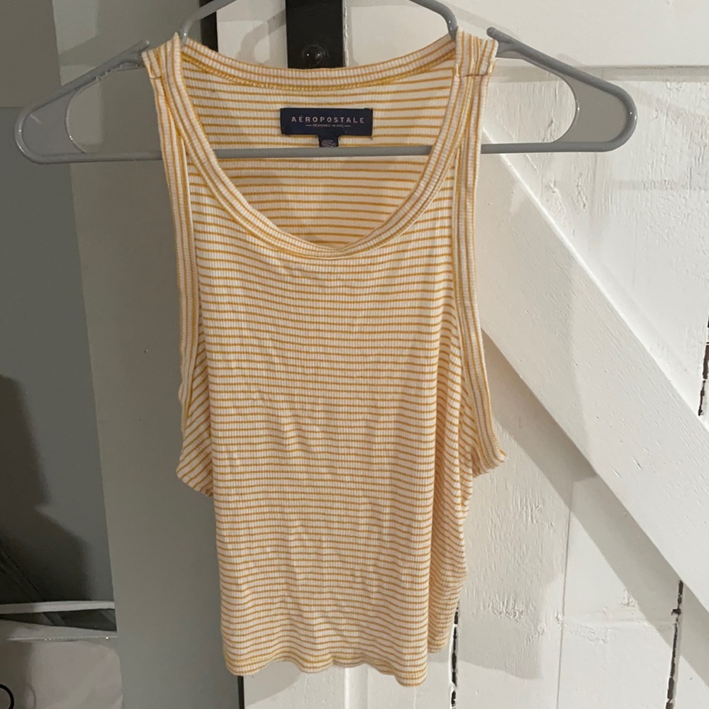 Yellow and white striped Aeropostale tank top